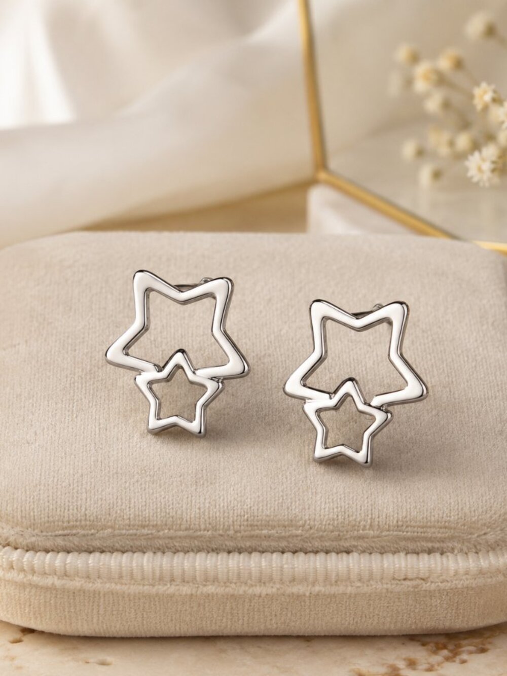 Dainty Stud Double Five-Pointed Star Earring 925 Sterling Silver Needle Earrings
